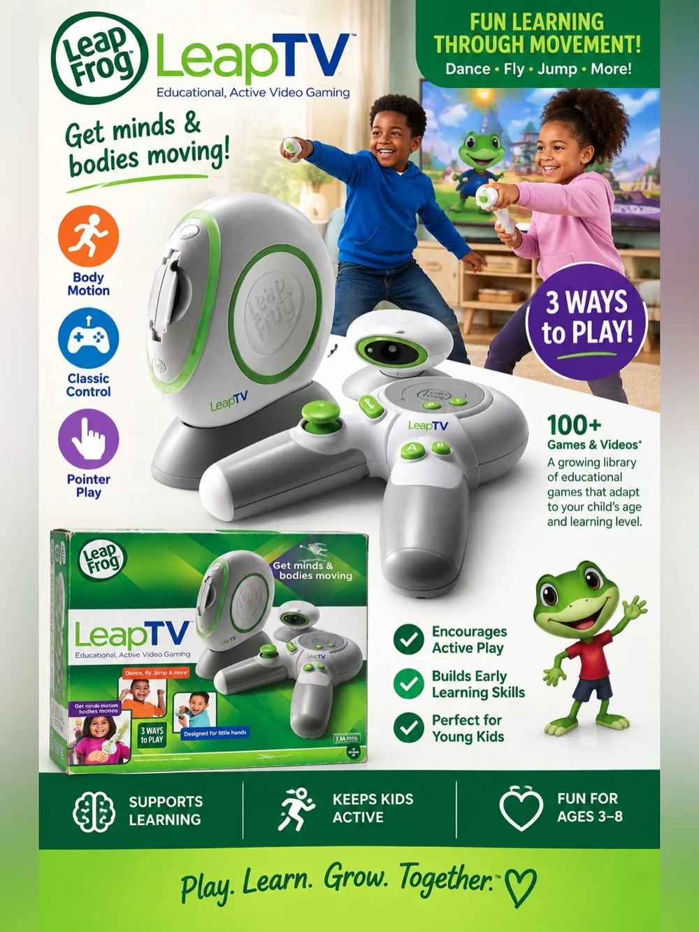 LeapFrog LeapTV Active Learning Game Console in Gray & Green
